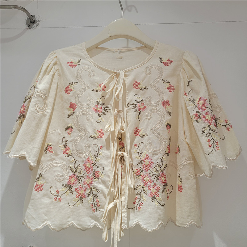 Sewing V - Clothland 여성 여름 자수 블라우스 레이스