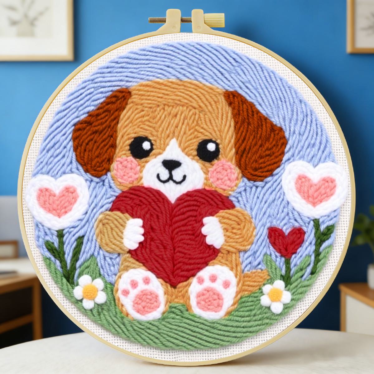 Is Sewing Textile Art - 20X20CM/7.87인치 강아지 펀치 니들 자수 세트
