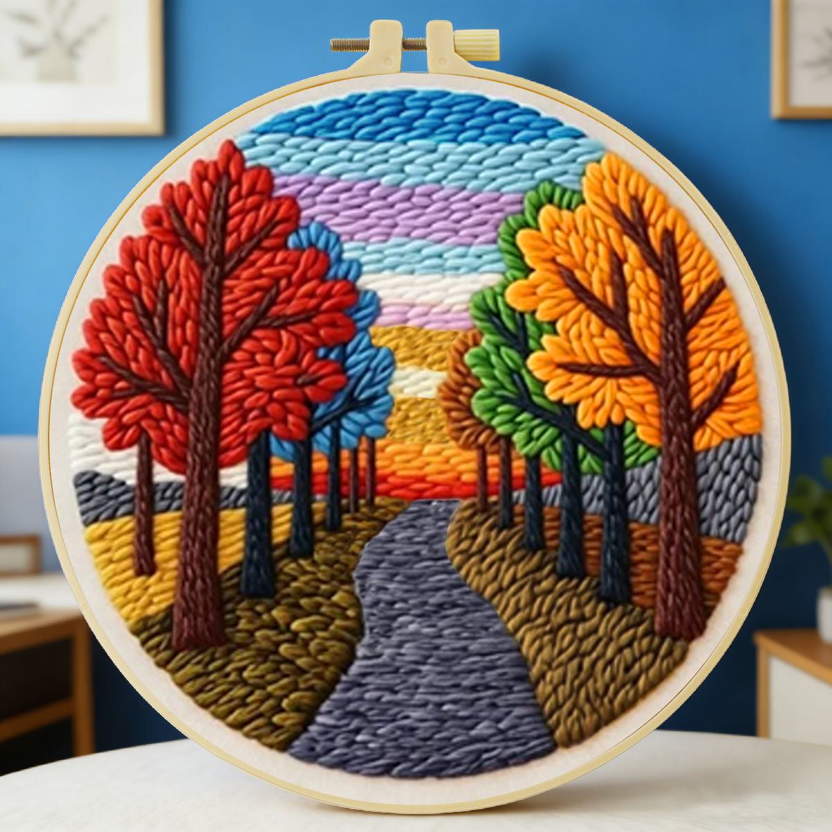 Textile Sewing Kit - 20X20CM/7.87인치 풍경 펀치 니들 자수 세트