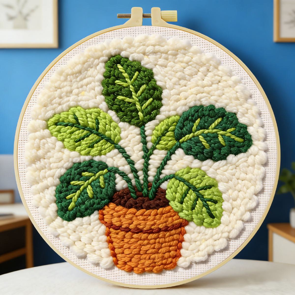 Is Sewing Textile Art - 20X20CM/7.87인치 나뭇잎 펀치 니들 자수 세트