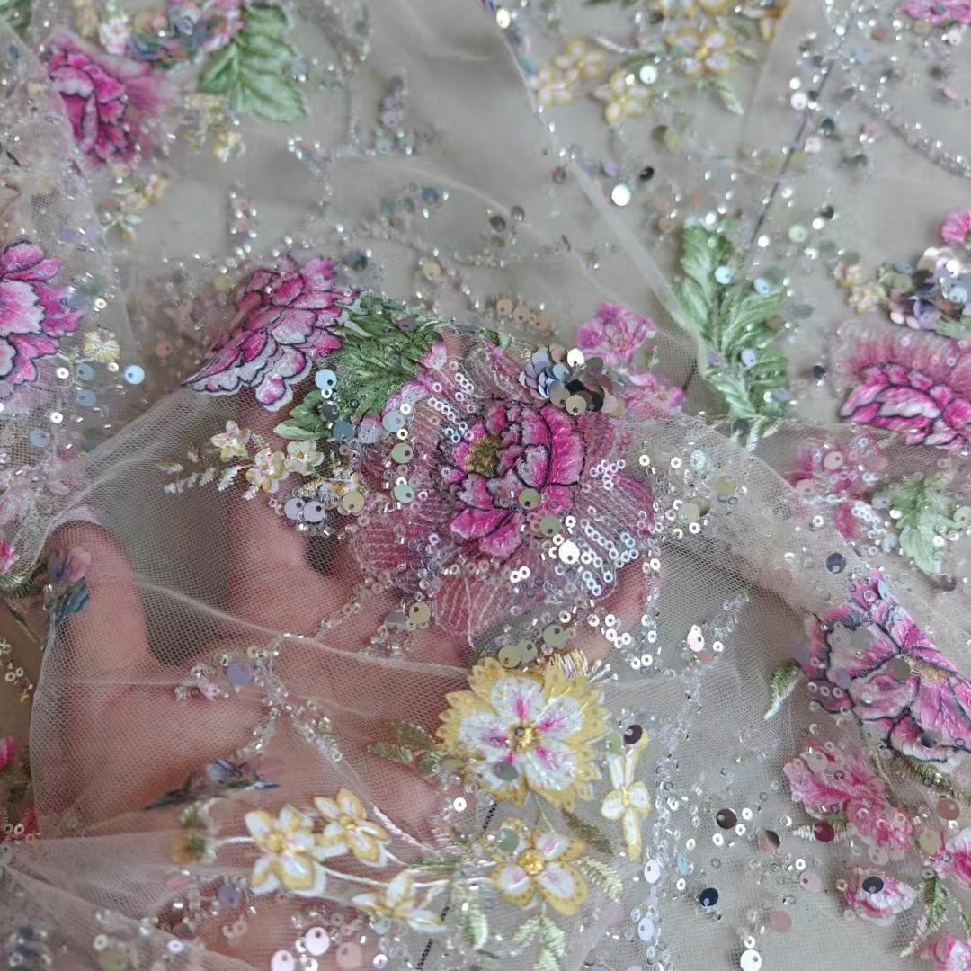 Sewing Textiles - 1M 120Cm 와이드 럭셔리 비즈 레이스