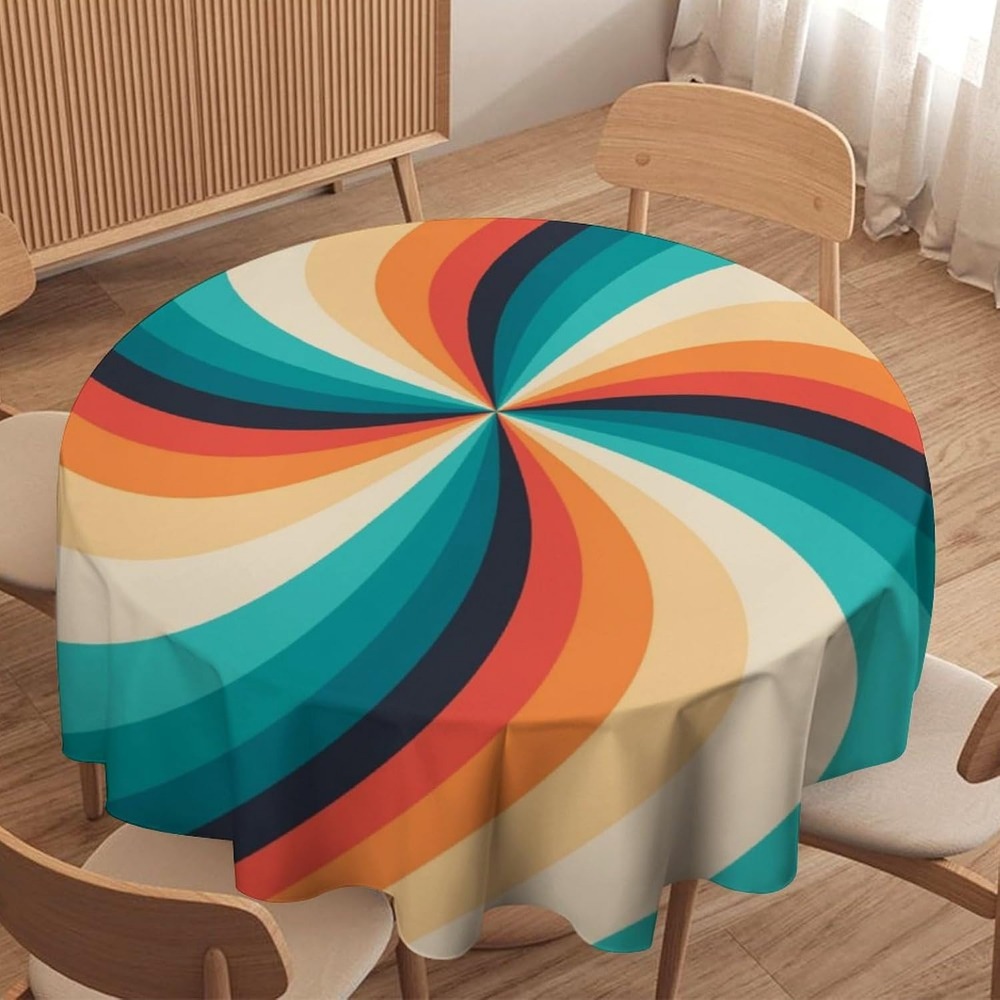 Century Textile & Sewing Supply Photos - 빈티지 그루비 스월 라운드 테이블보 70년대