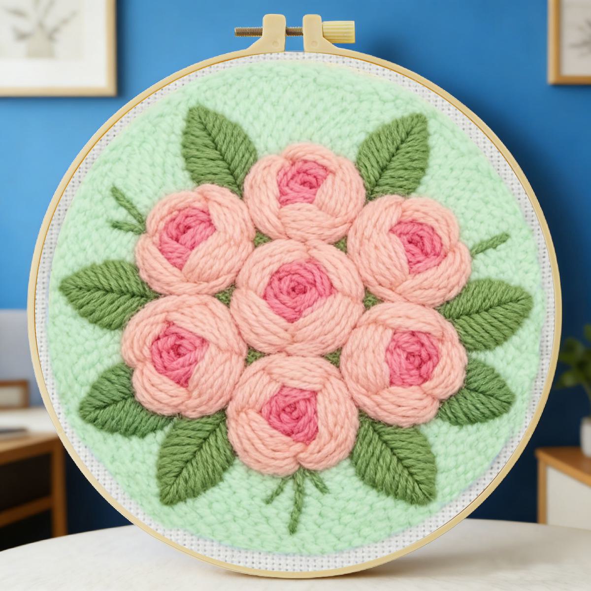 Is Sewing Textile Art - 20X20CM/7.87인치 꽃 펀치 니들 자수 세트