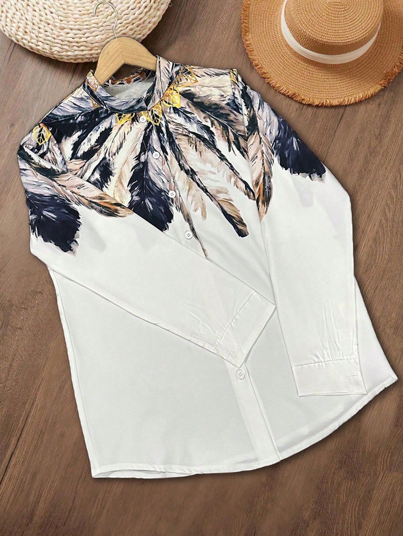여성용 서양 민족풍 프린트 패션 슬림핏 긴팔 셔츠 - Sewing V 리뷰 및 가격