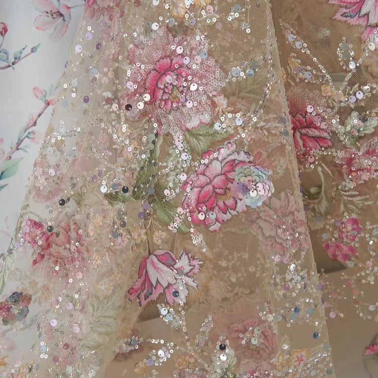 1M 120Cm 와이드 럭셔리 비즈 레이스 원단 3D  - Sewing Textiles 리뷰 및 가격